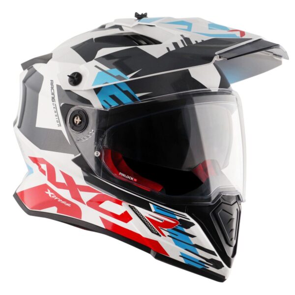 AXOR X-Cross X Çift X1 Vizörlü Kask Beyaz Kırmızı Mavi XL
