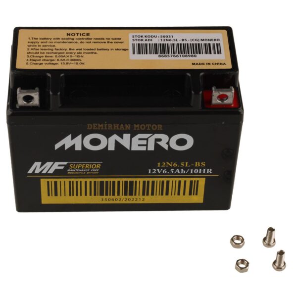 Monero 12v 6.5ah Motosiklet Akü 12n6.5l-bs Cg, Çıta, Agk Sport Cita